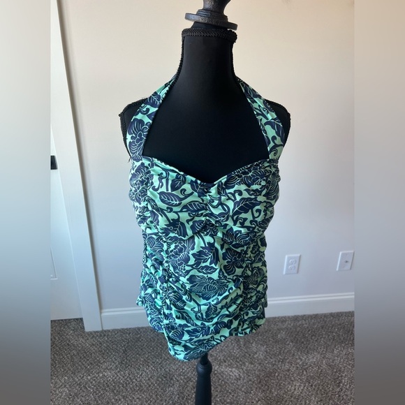 Lands' End Other - Lands' End Mint green and Navy Floral Swimsuit Halter Top Size 14